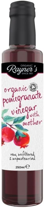 Rayner's Organic Raw Pomegranate Vinegar with Mother, 6 x 250 ml – Organic, Raw, Unfiltered, Gluten-Free & Vegan