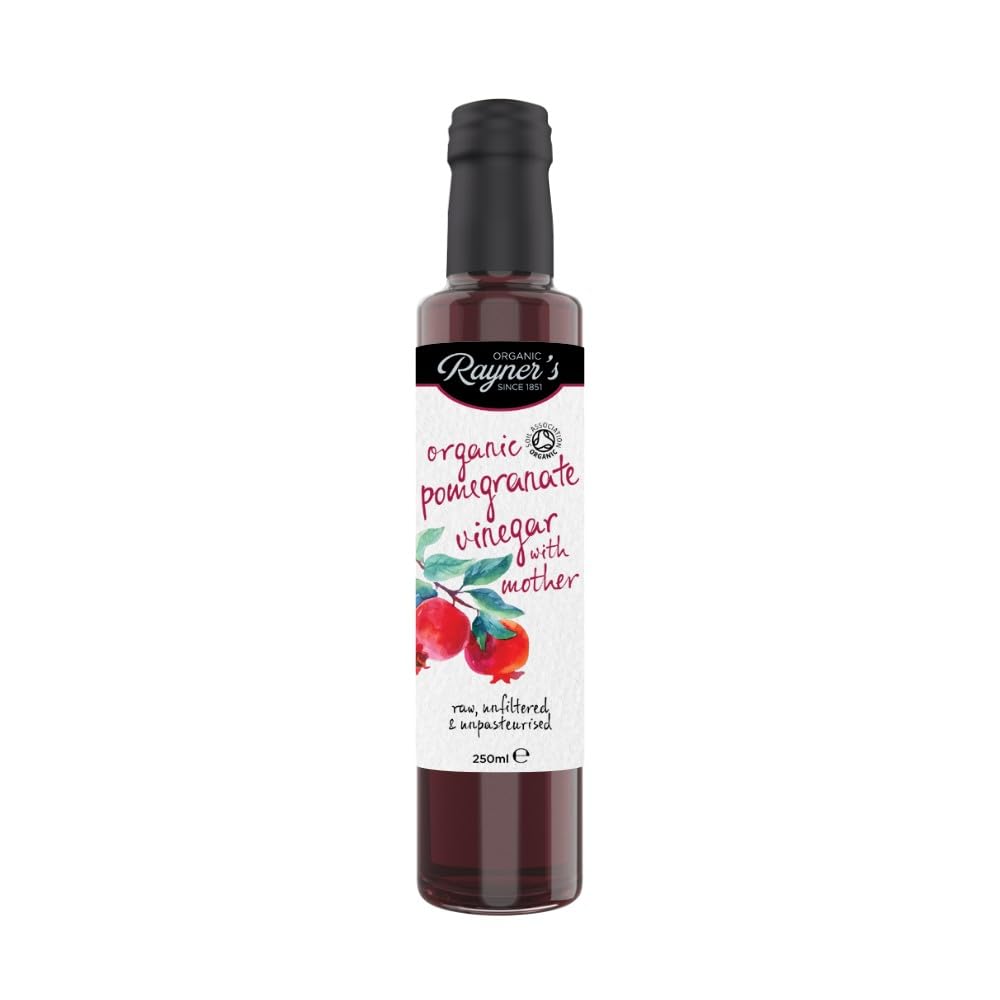Rayner's Organic Raw Pomegranate Vinegar with Mother, 6 x 250 ml – Organic, Raw, Unfiltered, Gluten-Free & Vegan