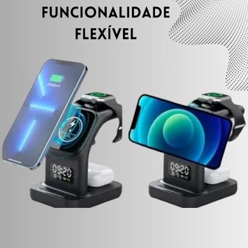 Base de Carregamento Sem Fio 5 em 1 Compativel Com iPhone e Android, Fones Bluetooth e Apple Watch D