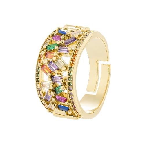 LUXENTER Anillo con Circonita Multicolor acabado en Oro 18K. Multicolor. Joyas para Mujer - Modelo Fabeu