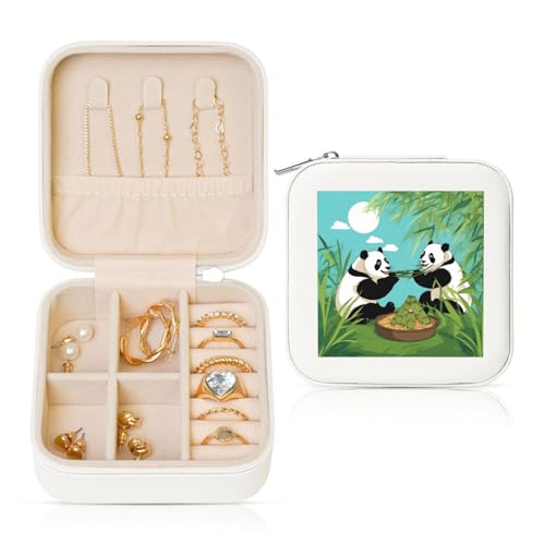 POEZJZW Joyero de viaje con dos bonitos pandas grandes, organizador de joyas, organizador de joyas, accesorios de joyería, caja de regalo, color blanco