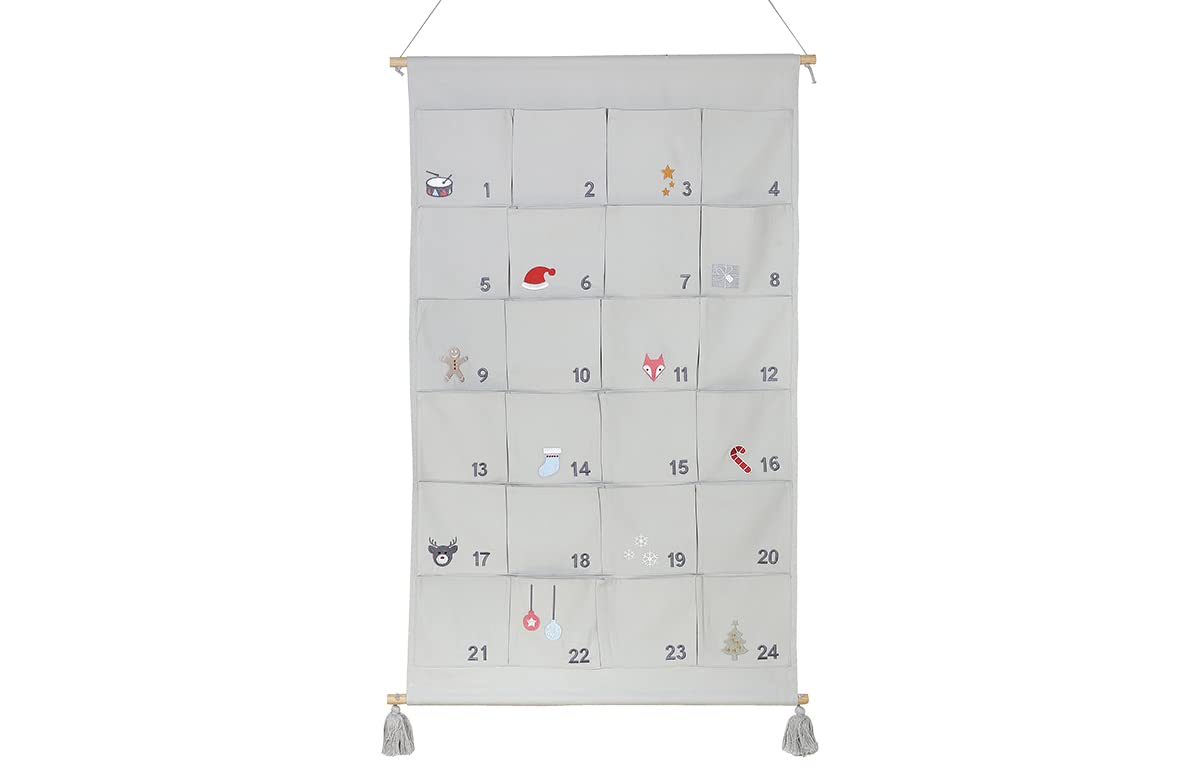 Kindsgut Adventskalender aus 100% Baumwolle zum Befüllen, für Kinder und Klein-Kinder, mit 24 Türchen zum Aufmachen und Öffnen, dezente Farben und schlichtes Design