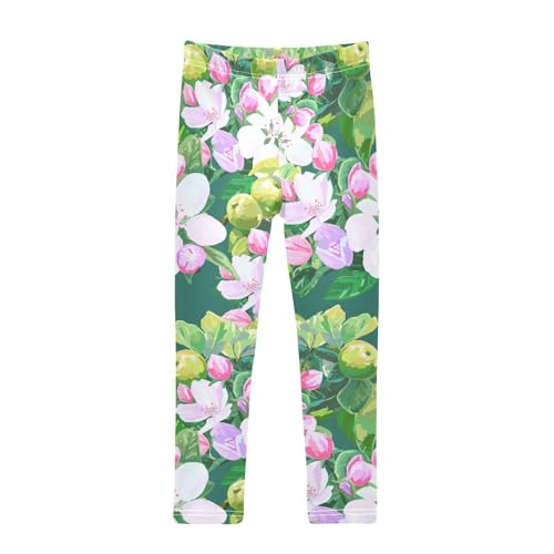 ALAZA Girls' Leggings Girls Stretch Leggings White Flower Green Fruit Children's Yoga Pants Clothes Kids Dance Tights Place