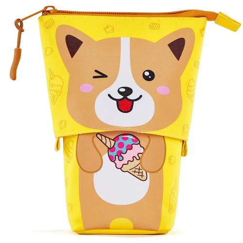 ACANICA Federmäppchen, 2-in-1 Standmäppchen, Teleskopisch Mäppchen, Federtasche Reißverschluss, Stifthalter, Schulmäppchen für Mädchen, Jungs, Teenager, Geschenke 7 8 9 10 11 12 Jahre-Hund