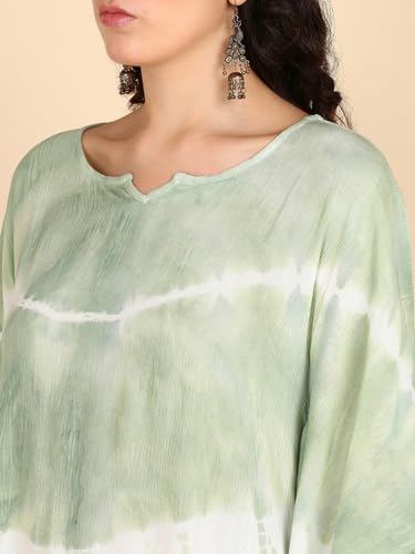 Image of Maaesa Women Handcrafted Tie & Dye Rayon Crepe Kaftan Dress | Casual Wear | Flowy Kaftan Style | Lightweight & Breathable Fabric