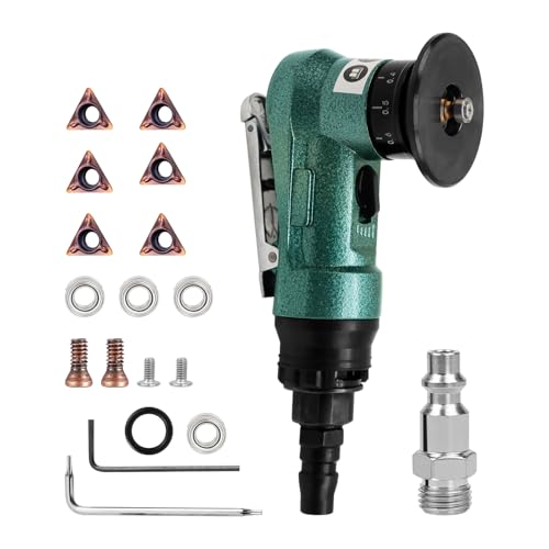Aluminium Alloy Pneumatic Chamfering Tool Handheld, Pneumatic Deburring Tool,Mini Air Chamfering Trimming Machine for Metal Wood Beveling (Green Air Beveler Grinder & C Angle Blades)