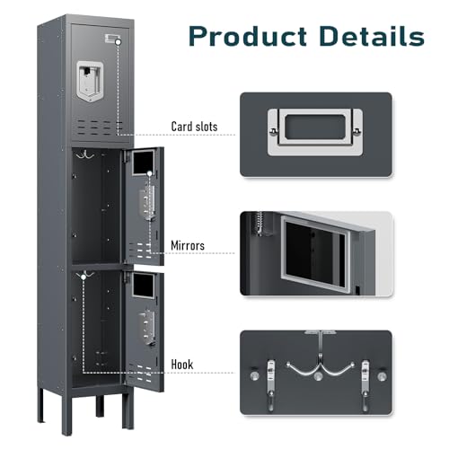 Image of BUTISOW Metal Lockers - 66 inch Height Steel Lockers for Employees with 3 Door Storage Locker with Card Slot for Employees Gym School Home Office Garage - Assembly Required