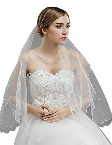 Belle House White Bridal Veils 1 Tier Short Rhinestone Wedding Veil #TOP2