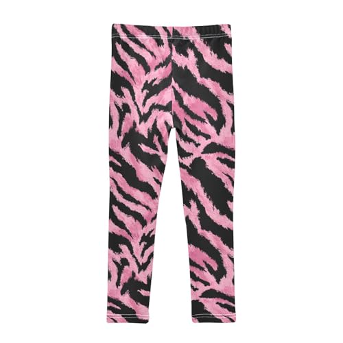Pink Tiger Skin Print Girls Leggings Ultra Soft Compression Yoga Gym Pants for Kids 4-10T2