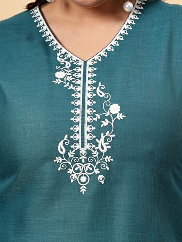 Image of Bani Women Emroidered Kurta Set Co-Ord Set Plus Size Top and Trouser Set 2 Piece Outfit, 3 /4 Sleeves Embroided V Neck, Coord Sets for Women| Western Dress, Stylish Design for All Occasions