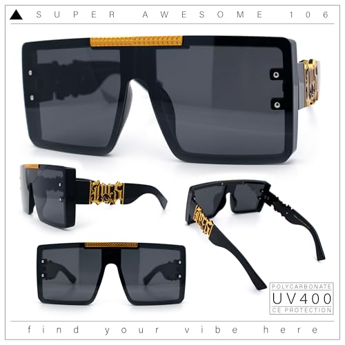 Locs Bold Gothic Logo Oversized Rimless Dark All Black Rectangle Sunglasses2