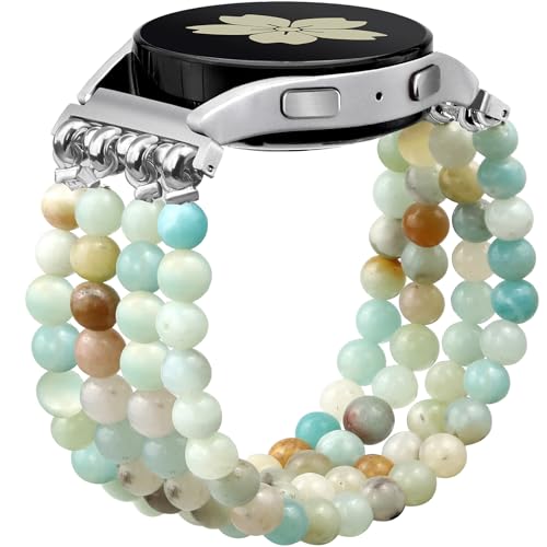 Newlibery Natural Stone Bracelet Beaded Band Women 20mm Compatible with Samsung Galaxy Watch 7/6/5/4/Active 2/4 Classic/6 Classic/5 Pro/FE 40mm 42mm 43mm 44mm 45mm 46mm 47mm