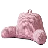 A Nice Night Reading Pillow Bed Wedge Large Adult Children Backrest with Arms Back Support for Sitting Up in Bed/Couch for Lounging Bedrest,Waffle Stereoscopic Design,Pink