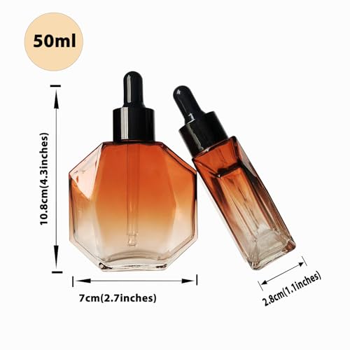 Amber Glass Dropper Bottles for Essential Oils 50ml/1.7oz 6 Pcs Diamond Glass Bottles with Dropper, for Perfume Hair Oils Serums and other liquids (－Amber, 50ML/1.7OZ)3