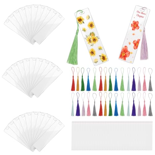 Marque-page vierge en acrylique transparent avec pompons pour loisirs créatifs