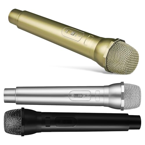 HEALSOPTHY Lot de 3 Microphones Factices Garçon et Filles en Plastique Léger Couleurs Noir Or et Argenté Accessoires Cosplay et Fête Micro Réaliste pour Karaoké et Scène Pack