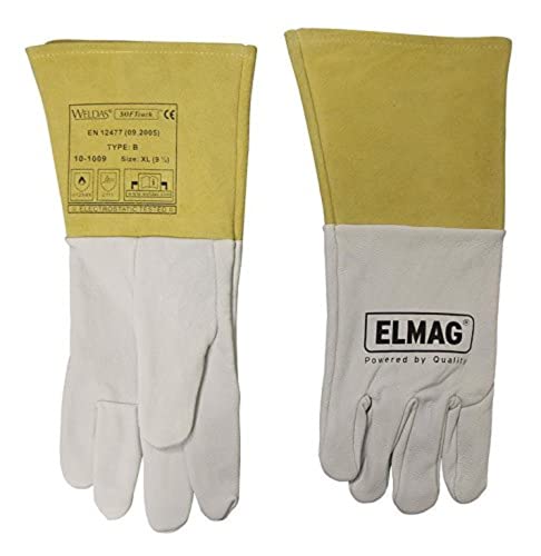 Elmag 5-Finger-Schweißerhandschuhe 10-1009 xl wig tig aus Ziegen-Vollleder mit Rind-Spaltleder Stulpe L=35 cm Gr 95 (1 Paar) - Weldas