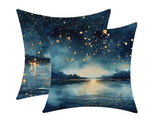 Housse coussin 45x45cm lot de 2 bleu imperméable pour extérieur JX-210