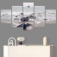 SIGNWIN 5 Panel Canvas Wall Art Beach Blue Coastal Cool Photography Relax/Calm for Home Decorations Ready to Hang - 60