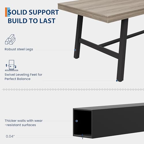 Image of GarveeHome Industrial Dining Table for 8-10 People, 86.61 inch Long Kitchen Table with Sturdy Metal Frame, Rectangular Counter for Dinner, Kitchen, Dining Room (Grey Walnut, 87 inch Non-extendable)