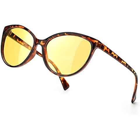 TJUTR Polarized Night-Vision Glasses for Women, HD Night-Driving Glasses Reduce Glare Nighttime Glasses UV Protection (Tortoise Frame/Yellow Night-Vision Glasses) Cover