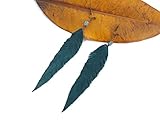 muy ligeros Pendientes largos cuero plumas azul petróleo