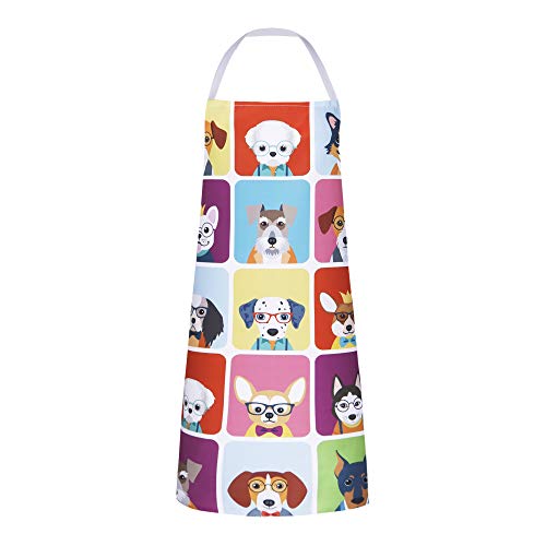Cute Cartoon Dogs Apron Colorful Bib Cooking Apron Kitchen Apron with Adjustable Strap Dog Lovers Baking Apron for Women Men Baking BBQ blue