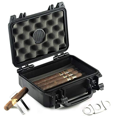 Mrs. Brog Waterproof Travel Cigar Humidor Case - Holds up to 20 Cigars - with Accessories kit (Includes Cigar Cutter & Collapsible Cigar Stand)