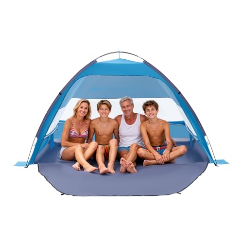 VEVOR Beach Tent Sun Shelter for 4 Person, UPF 50+ Protection, Portable Sun Shade Beach with Carrying Bag & Sand Pockets, Lightweight and Easy Setup Beach Umbrella for Camping Fishing Outdoor Picnic