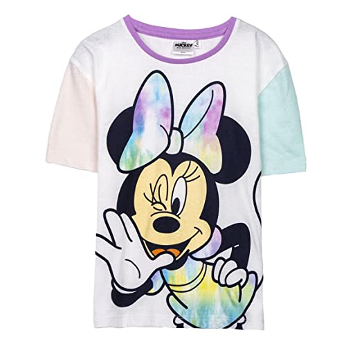 Camiseta Infantil de Minnie Mouse - Color Azul y Rosa - Talla 6 Años - Camiseta de Manga Corta Fabricada con Algodón 100% - Colección de Disney - Producto Original Diseñado en España