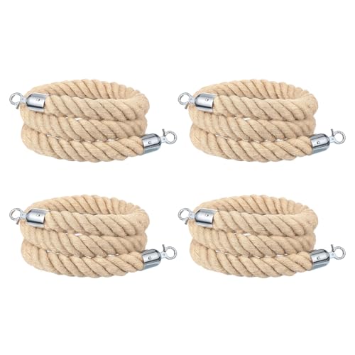 Image of sourcing map Jute Stanchion Rope 6ft x 1.5 Inch Safety Queue Braided Jute Ropes with Snap Hooks, Crowd Control Line Barrier for Movie Theaters Grand Openings Hotel Celebration 4Pcs