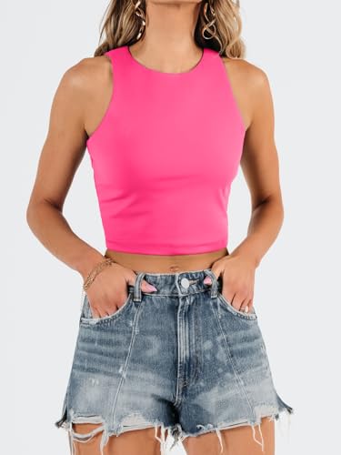 Image of EFAN Women's Double Lined Racerback Crop Tank Top | High Neck Slim Fit Sleeveless Workout Top, No-Bra Essential for Gym, Yoga & Going Out
