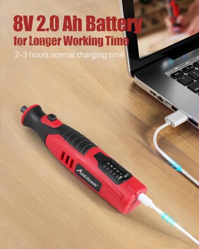 Image of AVID POWER Cordless Rotary Tool 2.0 Ah 8V Rechargeable Rotary Tool, 4 Front LED Lights, 5 Speeds, 60 Pcs Rotary Accessories with Bag for Carving, Engraving, Sanding, Polishing and Cutting - Red