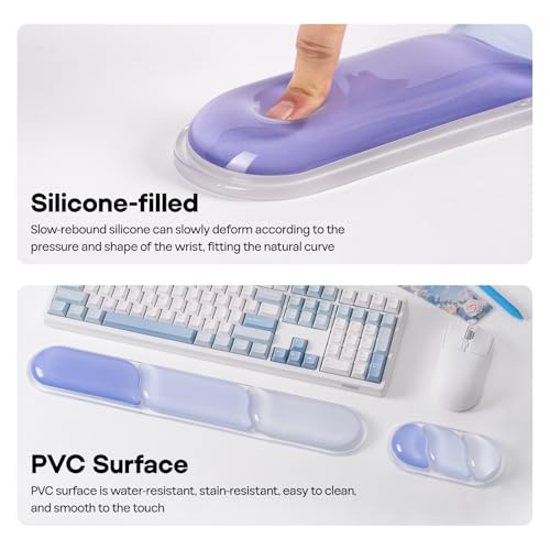 Image of EPOMAKER CloudGel Wrist Rest for Keyboard and Mouse, 2 Pieces | Silicone Wrist Support, Anti-Slip Rubber Bottom, Ergonomic Design, Suitable for Office /Computer /Laptop /Gaming (Blue)