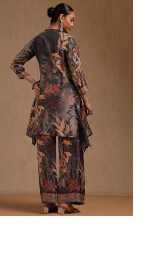 Image of Soch Womens Crepe Botanical Print Co-Ord Set With Beads And Stones