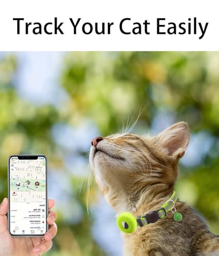 Image of Airtag Cat Collar Breakaway,Safety Kitten Collar with Apple Airtag Holder,Reflective GPS Cat Collar with Bell,Lightweigh Tracker Cat Collars for Girl Boy Cats,Kittens and Puppies (Green Reflective)