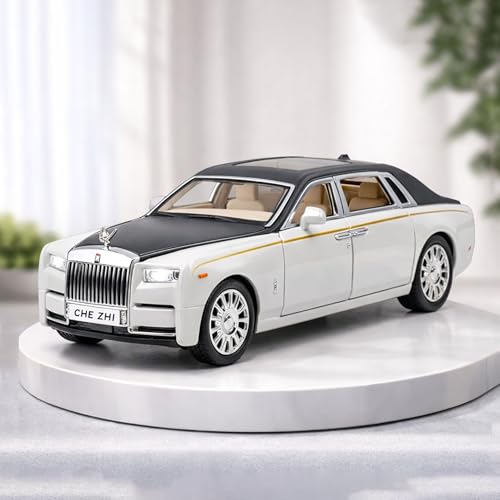 Image of Toyshine 1:35 Scale Rolls Royce Phantom Die Cast Car Model | Luxury Alloy Pull Back Toy Car with Lights & Sound | Openable Doors | Collectible Model Toy for Kids & Collectors, White