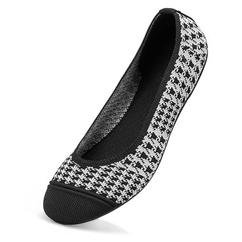 Image of Frank Mully Women's Ballet Flat Shoes Knit Dress Shoes Round Toe Slip On Ballerina Flats for Woman Low Wedge Comfort Soft