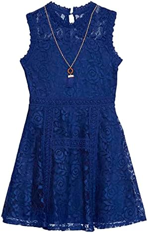 Beautees Girls' Sleeveless Fit and Flare Lace Dress, Cobalt Blue, 14