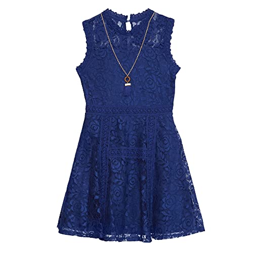 Beautees Girls' Sleeveless Fit And Flare Lace Dress, Cobalt Blue, 14 #TOP28