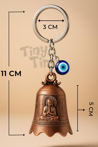 Image of Tiny Tim Guardian Bell with Evil Eye Charm - Protective Motorcycle & Car Accessory - Tibetan-Inspired Design - Wards Off Negative Energy - Ideal Gift for Bikers & Travelers