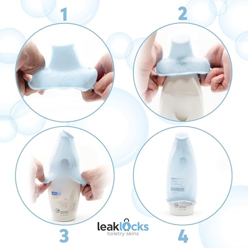 LeakLocks® Toiletry Skins™ Elastic Sleeve for Leak Proofing Travel Container in Luggage. For Standard and Travel Sized Toiletries. Reusable Accessory for Travel Bag Suitcase and Carry-on Luggage3