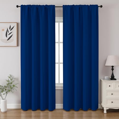 CUCRAF Royal Blue Blackout Curtains 45 inch Length 2 Panels Set Rod Pocket Room Darkening Drapes for Bedroom Living Room Insulated Thermal Light Blocking Window Curtain (W52 x L45 Inch)