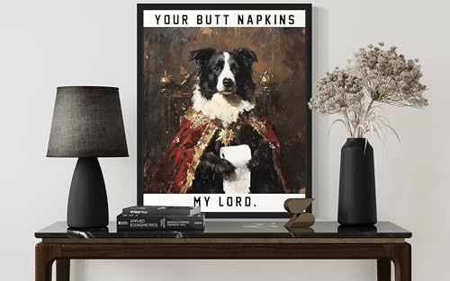 Image of Border Collie Gothic Bathroom Black Framed Wall Art Print Poster, Dog Pet Lover Picture Painting Artwork Bedroom Living Room Office Dining Room 150D (Border Collie Gothic Bathroom, 10 inchL x 8 inchW, Black Frame)