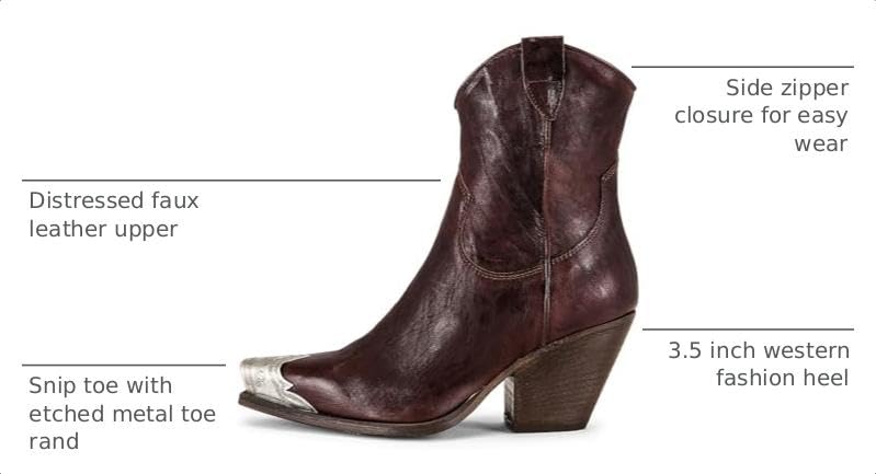Image of Women's Cowboy Cowgirl Metal Toe Ankle Boots Stacked Block Heel Short Boots