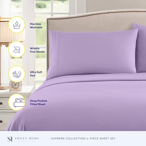 Twin XL Sheets - Breathable Luxury Sheets with Full Elastic & Secure Corner Straps Built In - 1800 Supreme Collection Extra Soft Deep Pocket Bedding Set, Sheet Set, Twin XL, Lavender