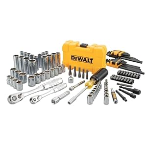 DEWALT Kit de herramientas mecánicas y juego de zócalos, unidad de 1/4 y 3/8 pulgadas, SAE, 108 piezas (DWMT73801)