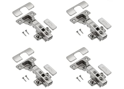GTV - 4 x Hydraulisches Scharnier ECHC, überlappbar - Scharnier mit Dämpfung - Eckanschlag - Montageplatte H=0 mit Euroschrauben - stilles Schließen - Möbelscharnier Topfscharnier Schranktürscharnier
