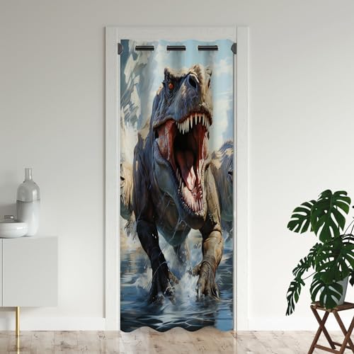 Jurassic Dinosaur Door Curtains for Doorways, Nature Jungle Animals 3D Dino Blackout Curtain for Kids Bedroom Closet, Grommet Thermal Insulated Privacy Door Drapes for Room Divider, 34
