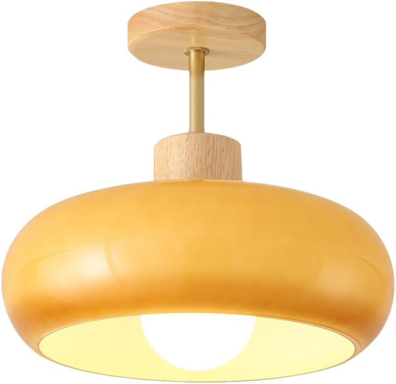 Glass Ceiling Light Wood Hallway Lighting Fixture Modern Semi Flush Mounted Ceiling Lamp Close to Ceiling Lights Indoor Hanging Lamps for Bedroom Kitchen Entryway Corridor
